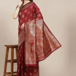 KSUT Maroon Silk Woven Saree With Unstitched Blouse-picture-32