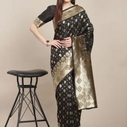 KSUT Black Silk Woven Saree With Unstitched Blouse-image-38