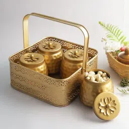 Aapno Rajasthan Brown Stone 4 Jars with Tray-21