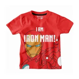 Bonkids Kids Red Cotton Printed Iron Man T-Shirt-image-80