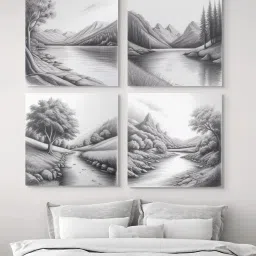 Nestroots Serene River and Tree Multi Frame Printed Canvas Wall Painting - Set of 4 image 1