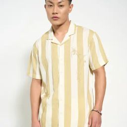 7 Alt By Pantaloons Beige Slim Fit Striped Shirt-picture-8