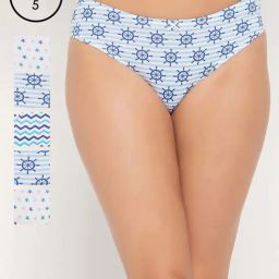 Clovia Cotton Pack of 5 Low Waist Printed Thong with Inner Elastic-31
