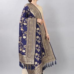 Silk Land Navy Woven Pattern Dupatta image 3