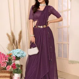 FABMORA Purple Striped Saree With Unstitched Blouse-image-17