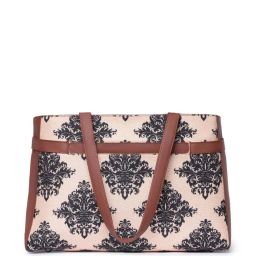 ZOUK Cream & Black Printed Large Laptop Tote Handbag image 3