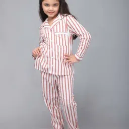 Biglilpeople Unisex White & Peach Cotton Striped Full Sleeves Nightsuits-image-61
