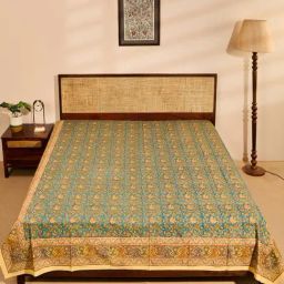 Fabindia Taamisra Teal Cotton Printed Single Bed Cover-image-80