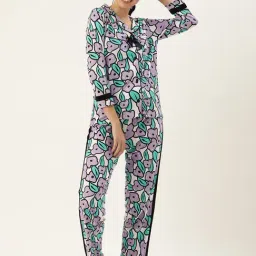 Slumber Jill Purple Printed Shirt With Pyjamas-image-51