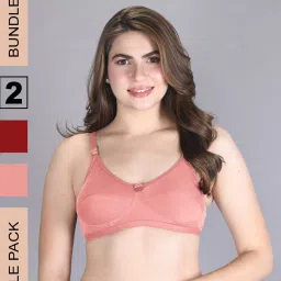 Lux Venus Peach & Red Full Coverage Non-Wired Bra With Adjustable Strap - Pack of 2 image 1