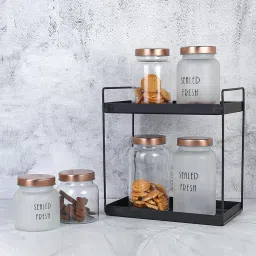 Femora Transparent Glass Storage Jar With Gold Lid (1 L) - Set of 2 image 3