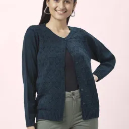 Honey by Pantaloons Teal Blue Structured Pattern Cardigan-image-30