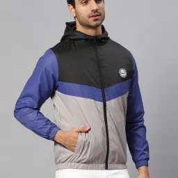 High Star Black & Grey Regular Fit Colour-Block Shell Hooded Jacket image 3