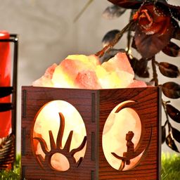 GLOBAL AROMA Brown Wood Contemporary Square Table Lamp with Bulb-7