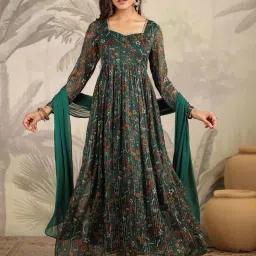 Janasya Green Chiffon Regular Fit Kurta image 1