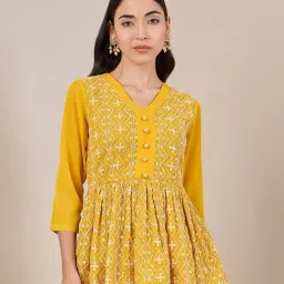 Adornia Mustard Embroidered Kurti-image-35