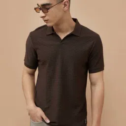 Smileyworld Brown Cotton Regular Fit Texture Polo T-Shirt-picture-14