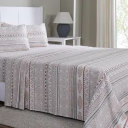 Maspar Allegra Peach Cotton Geometric 144 TC Single Flat Bedsheet with 1 Pillow Case-image-49