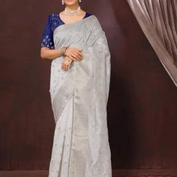 FABMORA Grey Cotton Woven Saree With Unstitched Blouse-image-38