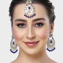 Karatcart Gold-Plated Mirror And Navy Blue Beads Studded-image-56