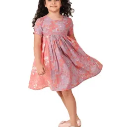 Fabindia Kids Lavender & Coral Printed Dress-picture-34