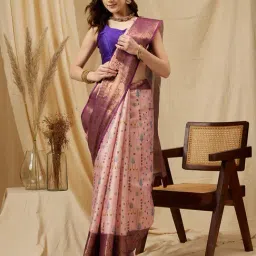 Silk Land Pink Floral Print Saree With Blouse-picture-19
