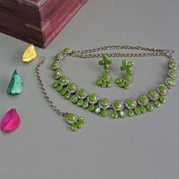VATSALYA creation Alloy Gold- plated Green Jewellery Set-8