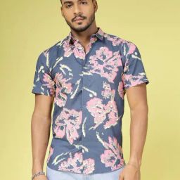 Rigo Blue Cotton Slim Fit Floral Print Shirt-image-12