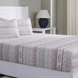 Maspar Allegra Peach Cotton Geometric 144 TC Single Fitted Bedsheet with 1 Pillow Case-image-39