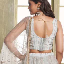 FABPIXEL Embroidered Sequinned Semi-Stitched Lehenga & Unstitched Blouse With Dupatta image 2
