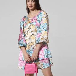 Only Pink & Beige Floral Print A Line Dress-image-39