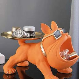 Smokey Cocktail Orange Resin Bulldog Storage Butler Sculpture-image-91