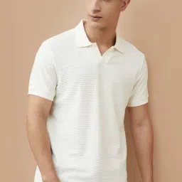 Smileyworld White Cotton Regular Fit Texture Polo T-Shirt-picture-6