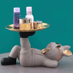 Smokey Cocktail Grey Resin Chill Pup Sculpture With Tray-image-12