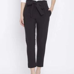 ZASTRAA Black Solid Trousers-image-78