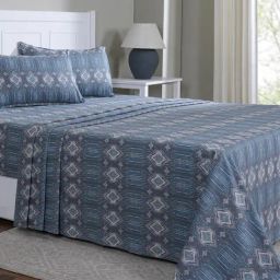 Maspar Gareth Blue Cotton Geometric 144 TC Single Flat Bedsheet with 1 Pillow Case-picture-5