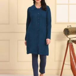 Aurelia Blue Regular Fit Self Pattern Cardigan-image-63