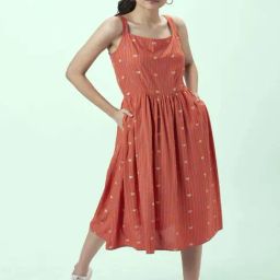 People by Pantaloons Orange Printed A-Line Dress-image-34