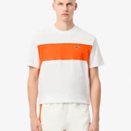 Lacoste White Classic Fit Colour Block T-Shirt-image-42