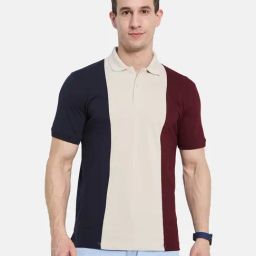 Octave Maroon & White Cotton Regular Fit Colour Block Polo T-Shirt-picture-33