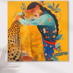 Art Street Women With Tiger Madhubani Floral Canvas Modern Art Paintings-image-36