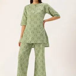Clt.s Pure Cotton Floral Printed Kurti With Pyjamas Night Suit-image-57