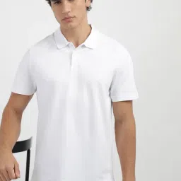Calvin Klein Brilliant White Cotton Regular Fit Solid Polo T-Shirt-image-35