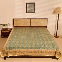 Fabindia Taamisra Teal Cotton Printed King Bed Cover-image-74