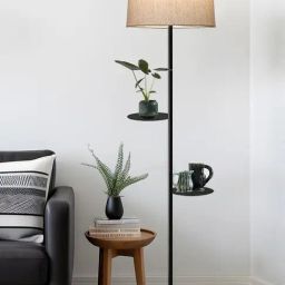 Homesake Dual Shelf Reading Floor Lamp with Jute Fabric Shade & Shelves-0