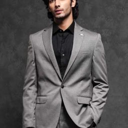 Rare Rabbit Grey Tailored Fit Jacquard Formal Suit-image-50