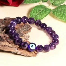 NVR Purple Natural Amethyst Evil Eye Beaded Flexible fit Bracelets-image-84