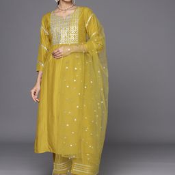 Varanga Embroidered Mirror Work Kurta with Trousers & With Dupatta-50