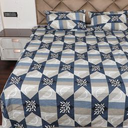 AVI Grey & White Geometric 180 TC King Bedsheet with 2 Pillow Covers-image-44