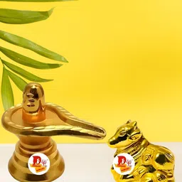 DARIDRA BHANJAN Gold-Toned 2 Pieces Shivling Nandeshwar Religious Idol Showpiece-95